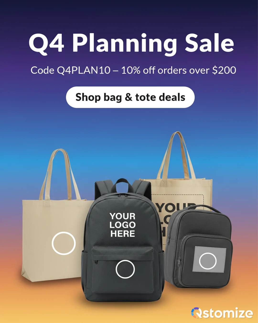 Q4 planning sale β 10% off custom bags and totes