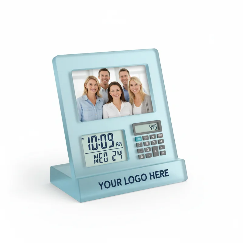 Glacier Frost Picture Frame with Clock and Calculator