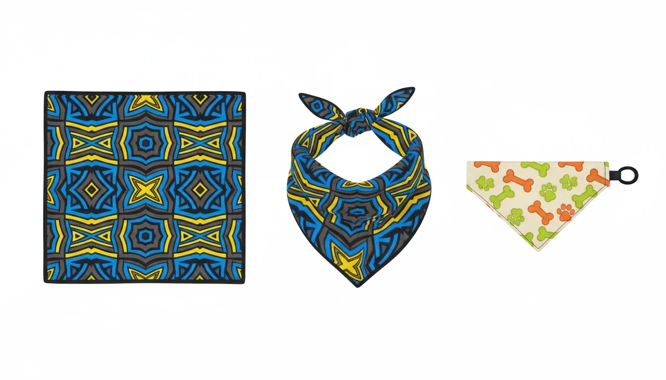 Custom bandana styles β flat square, folded, and dog bandana