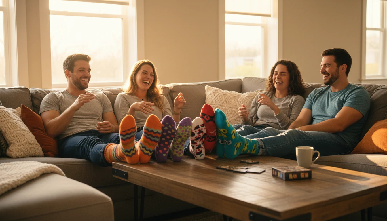 People showing off their branded crew socks